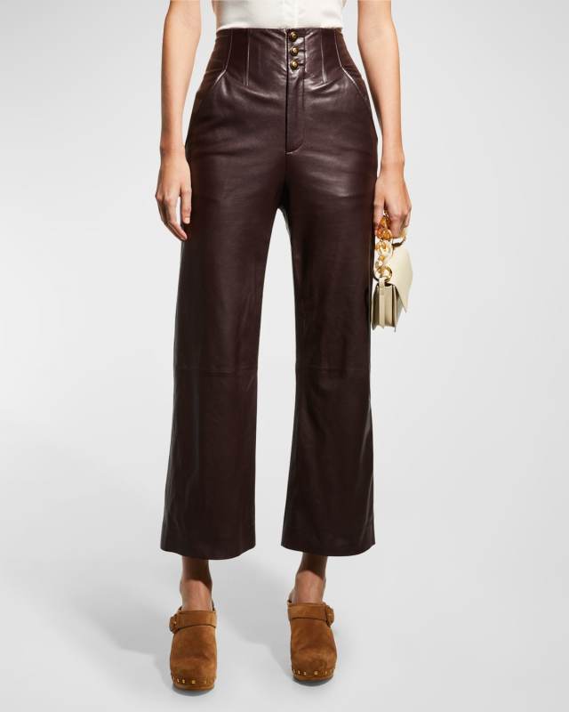 Arcello High-Rise Wide Leather Ankle Pants